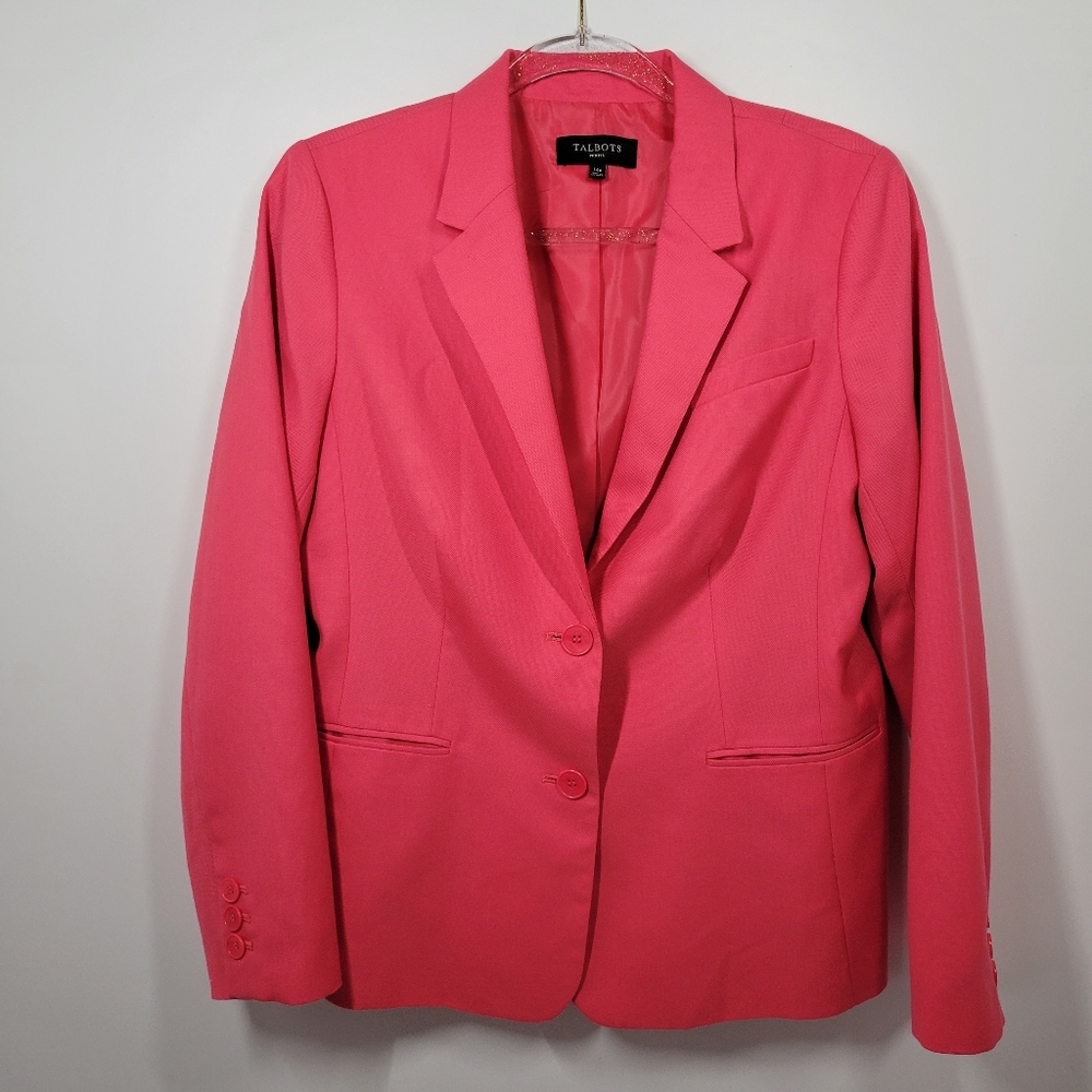 Talbots Pink Wool Blend 2 Button Blazer Jacket Women Size 14P